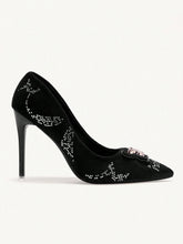 Fashionable Elegant Rhinestone Bow Decor Pointed Toe High Heels For Christmas